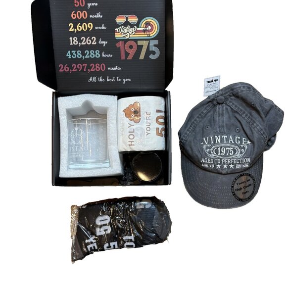 50th Bday Birthday 1975 Gift Hat Socks Whiskey Glass TP Over the Hill - Picture 1 of 6